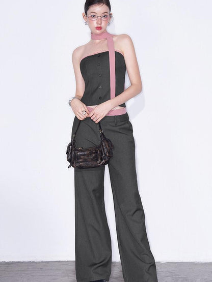 AFTADAWN Gray Spliced Halter Button Vest Women&
