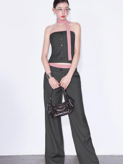 AFTADAWN Gray Spliced Halter Button Vest Women&