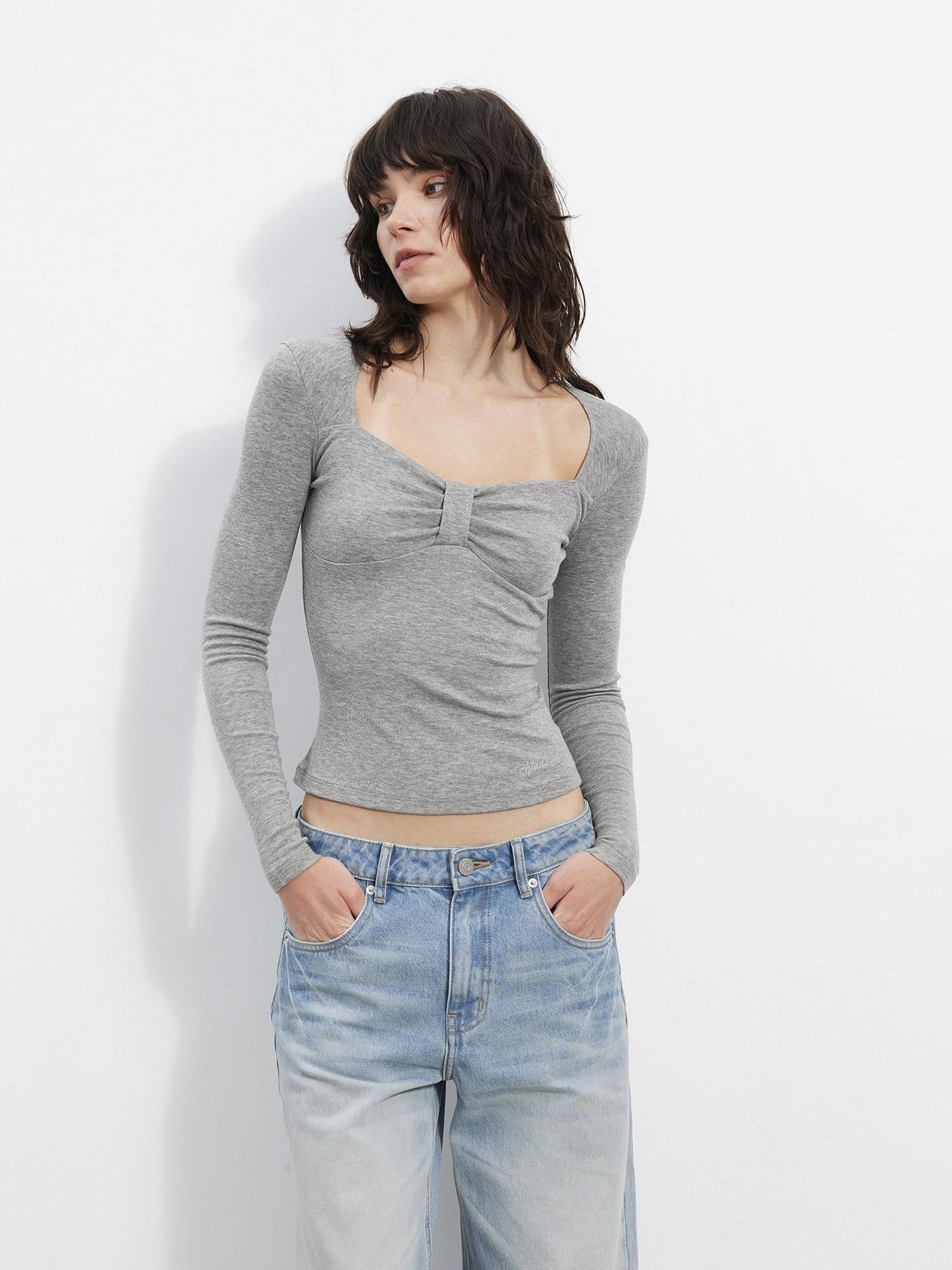 AFTADAWN Gray Spliced Square Neck Sculpted Women&