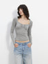 AFTADAWN Gray Spliced Square Neck Sculpted Women&