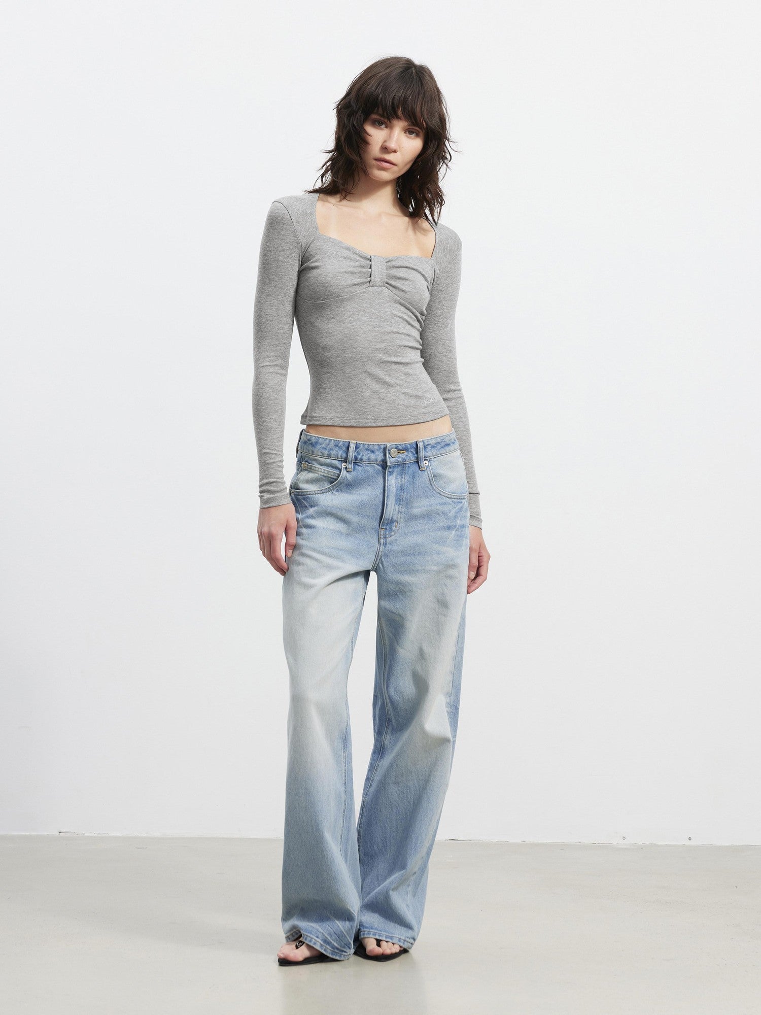 AFTADAWN Gray Spliced Square Neck Sculpted Women&