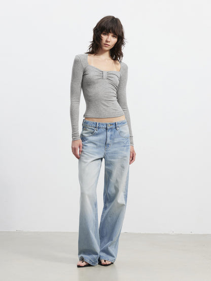 AFTADAWN Gray Spliced Square Neck Sculpted Women&