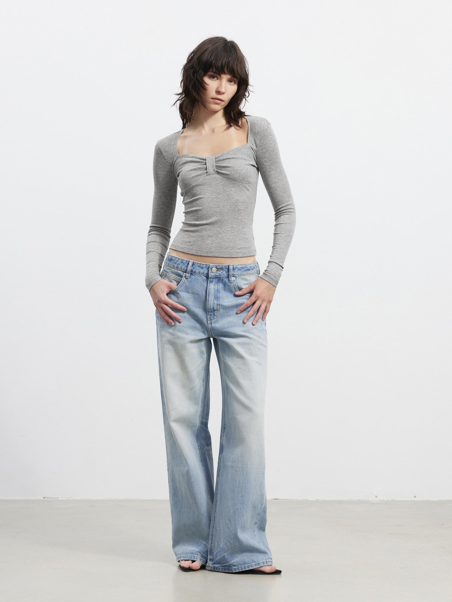 AFTADAWN Gray Spliced Square Neck Sculpted Women&