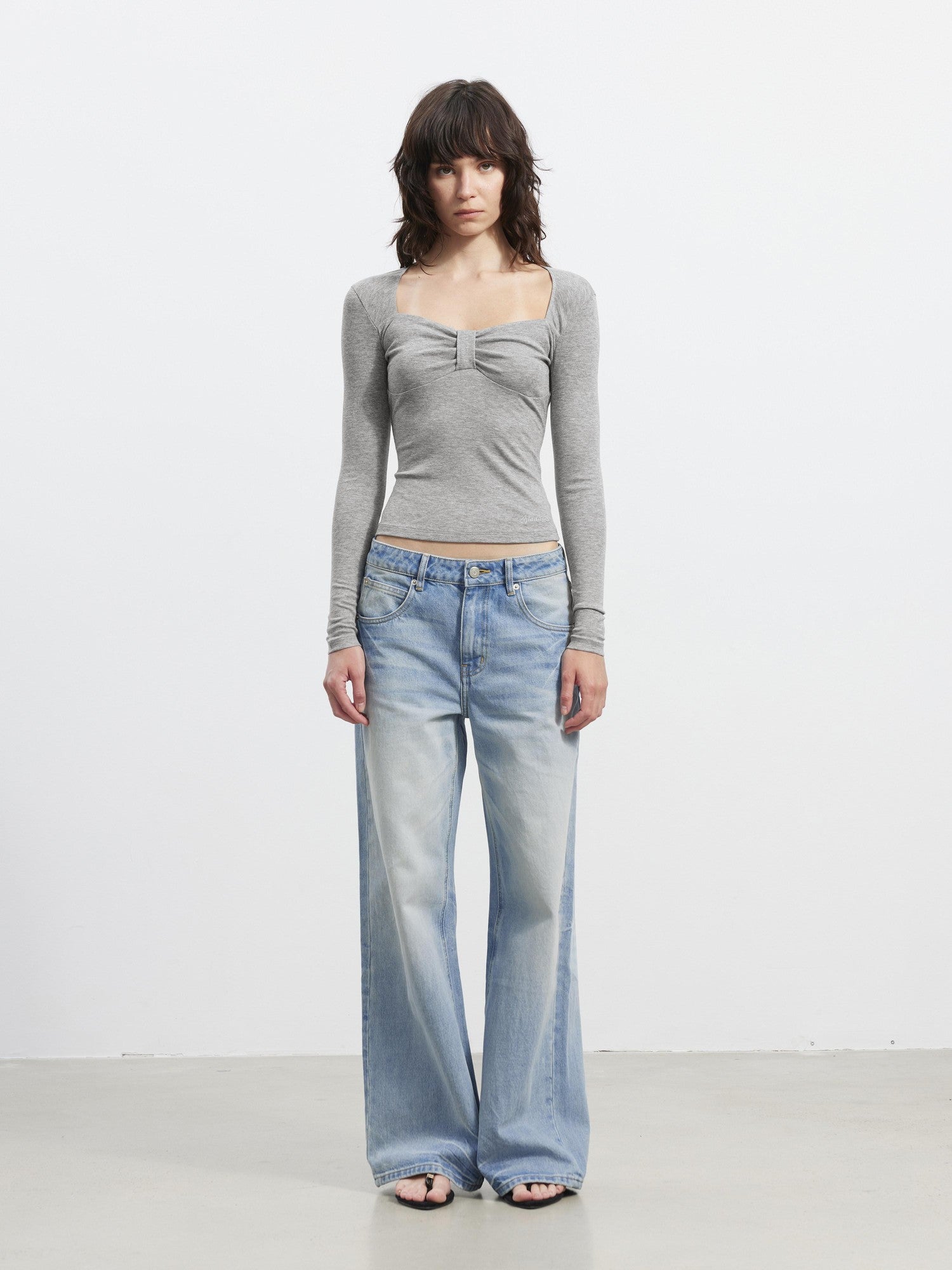 AFTADAWN Gray Spliced Square Neck Sculpted Women&