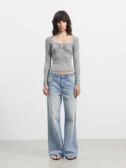 AFTADAWN Gray Spliced Square Neck Sculpted Women&