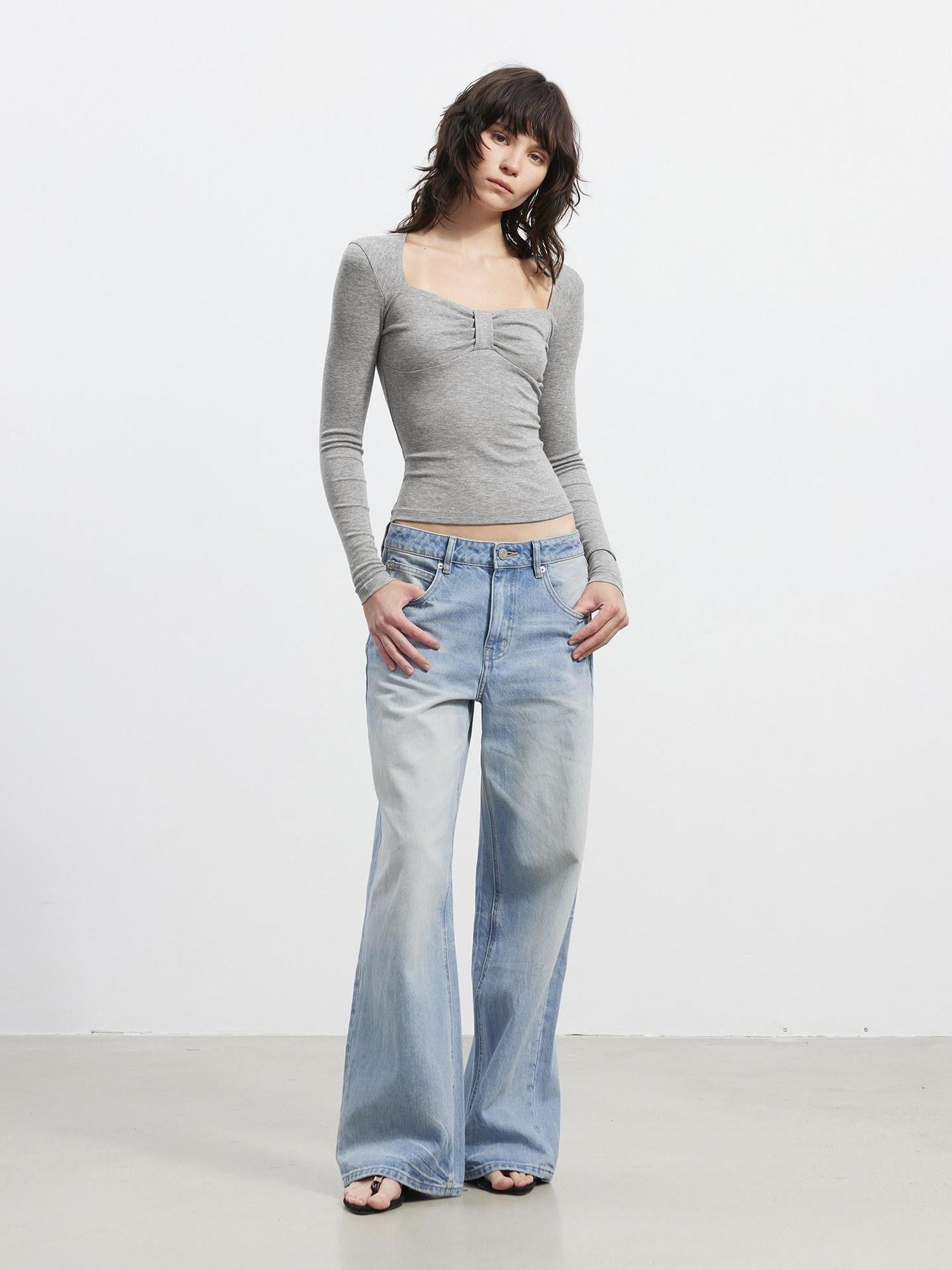 AFTADAWN Gray Spliced Square Neck Sculpted Women&