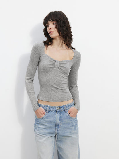 AFTADAWN Gray Spliced Square Neck Sculpted Women&