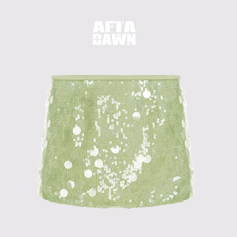 AFTADAWN_Green_Irregular_Mesh_Heavy_Sequin_Low_Waist_Women&