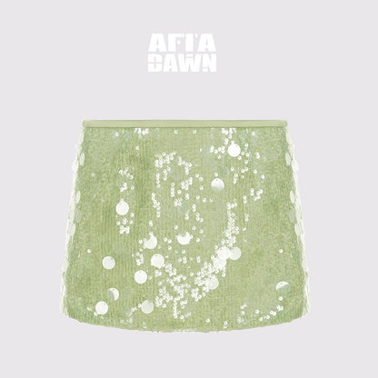 AFTADAWN_Green_Irregular_Mesh_Heavy_Sequin_Low_Waist_Women&