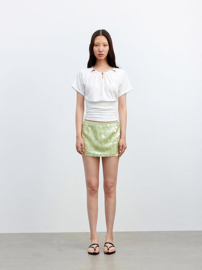 AFTADAWN Green Irregular Mesh Heavy Sequin Low Waist Women&