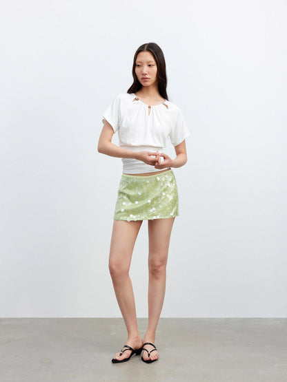AFTADAWN Green Irregular Mesh Heavy Sequin Low Waist Women&