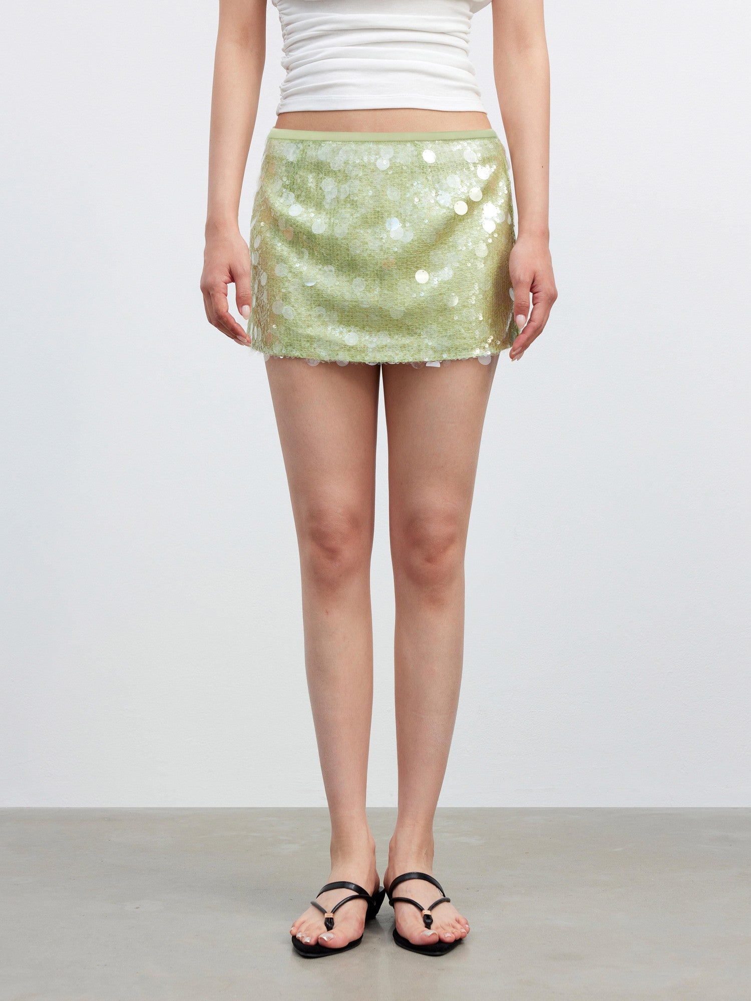 AFTADAWN Green Irregular Mesh Heavy Sequin Low Waist Women&
