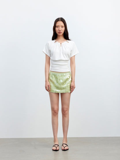 AFTADAWN Green Irregular Mesh Heavy Sequin Low Waist Women&