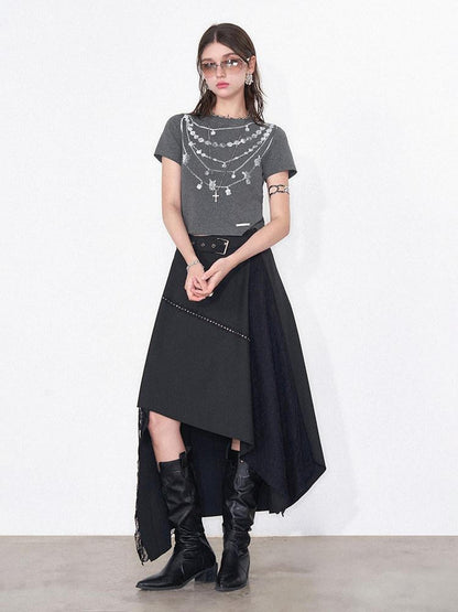 AFTADAWN Grey Necklace Print Irregular Lace Women&