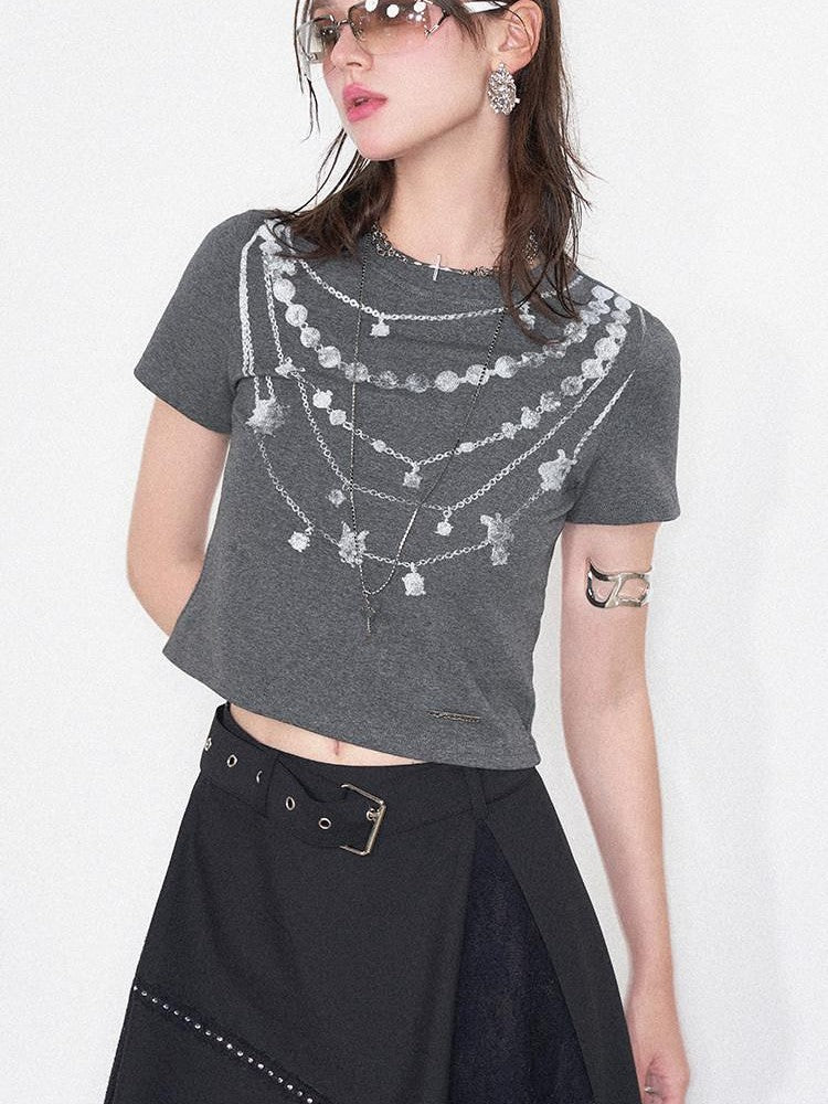 AFTADAWN Grey Necklace Print Irregular Lace Women&