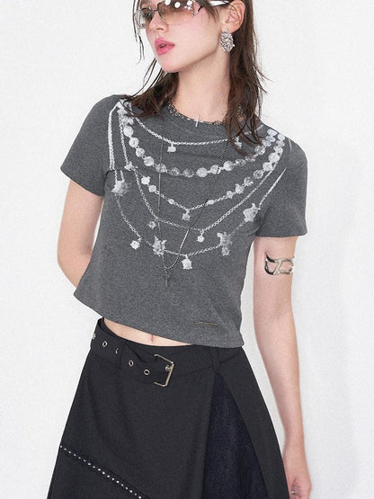 AFTADAWN Grey Necklace Print Irregular Lace Women&