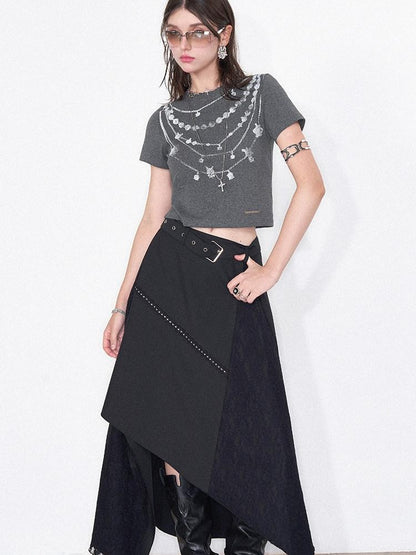 AFTADAWN Grey Necklace Print Irregular Lace Women&
