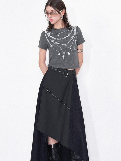 AFTADAWN Grey Necklace Print Irregular Lace Women&