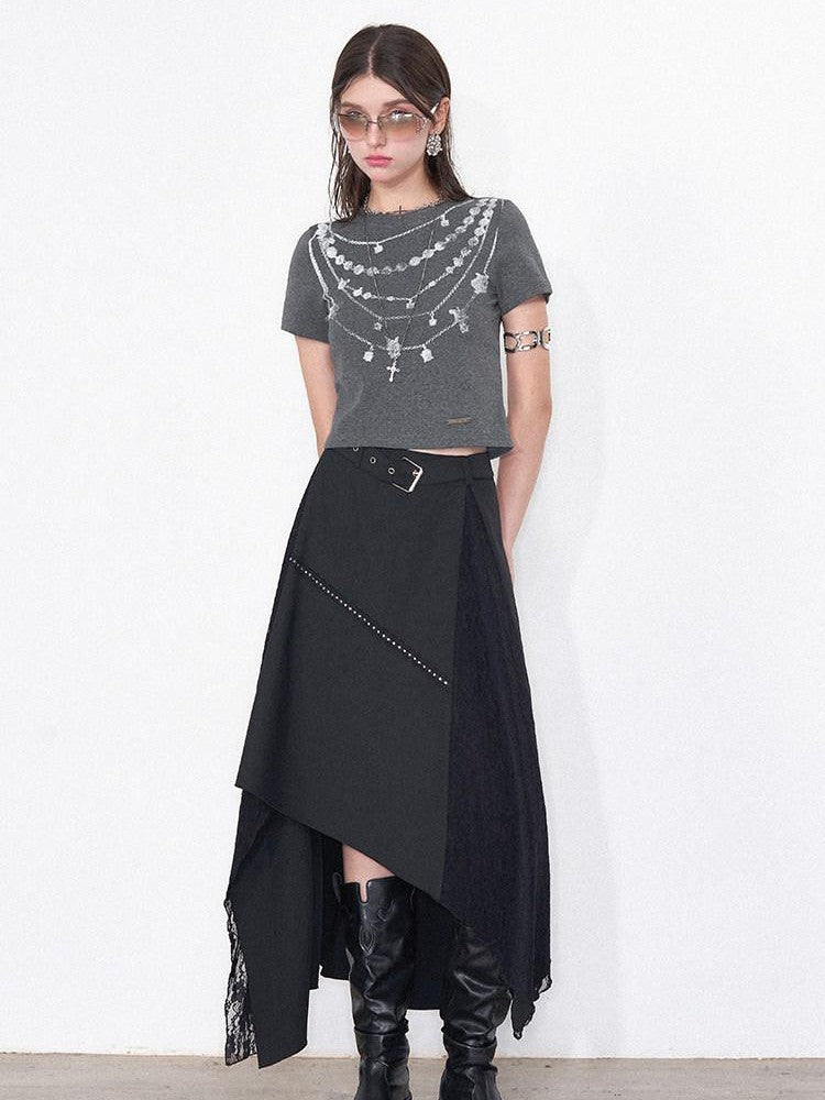 AFTADAWN Grey Necklace Print Irregular Lace Women&