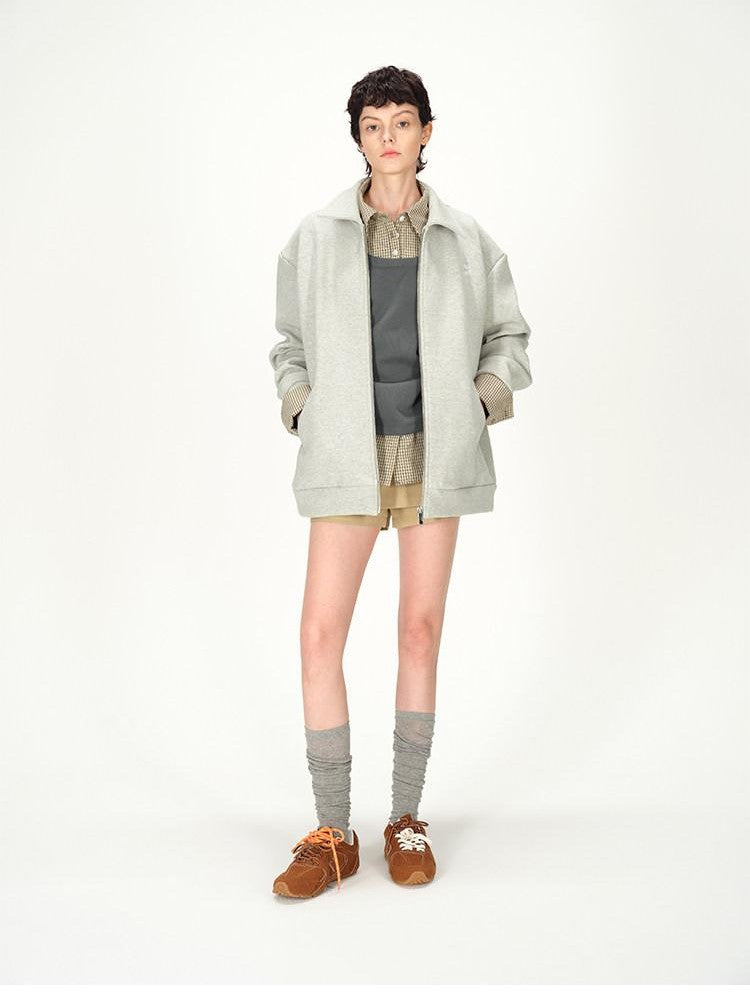 AFTADAWN Grey Plaid Spliced Faux Two Piece Polo Women&