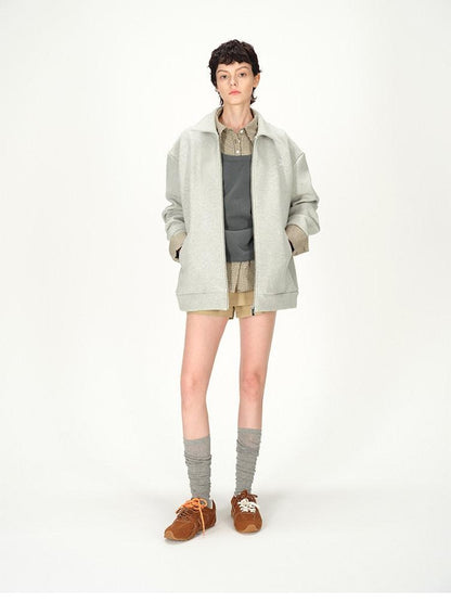 AFTADAWN Grey Plaid Spliced Faux Two Piece Polo Women&