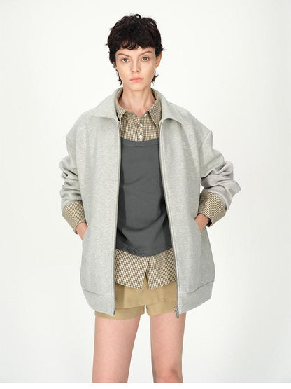 AFTADAWN Grey Plaid Spliced Faux Two Piece Polo Women&