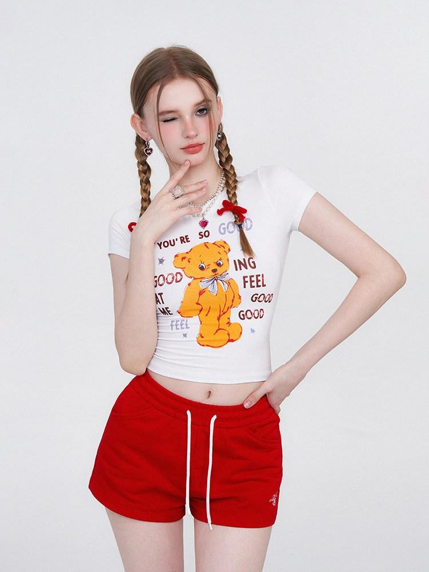 AFTADAWN Gummy Bear Print Cropped Slim Women&