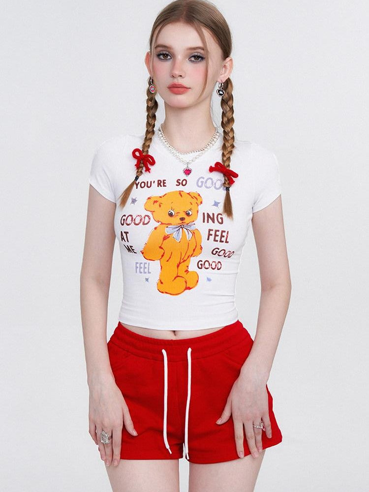 AFTADAWN Gummy Bear Print Cropped Slim Women&