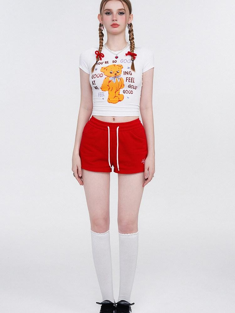 AFTADAWN Gummy Bear Print Cropped Slim Women&