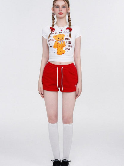AFTADAWN Gummy Bear Print Cropped Slim Women&