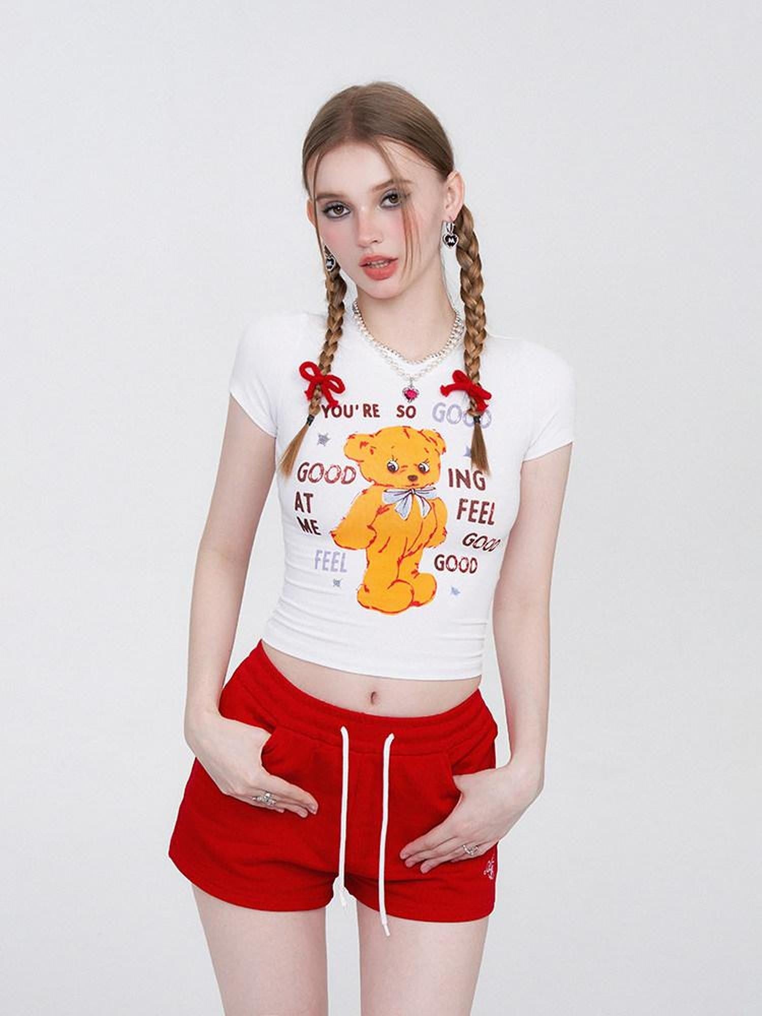AFTADAWN Gummy Bear Print Cropped Slim Women&