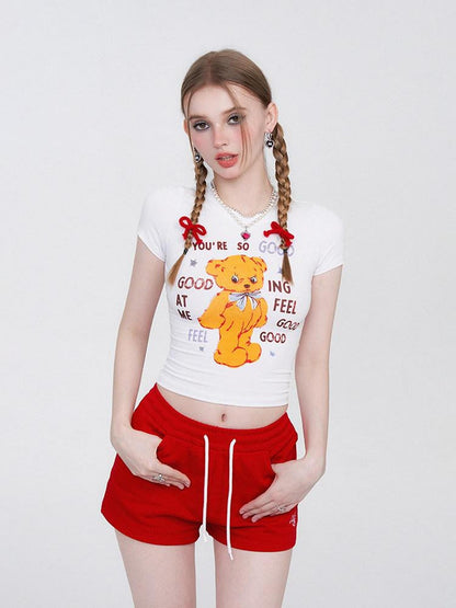 AFTADAWN Gummy Bear Print Cropped Slim Women&