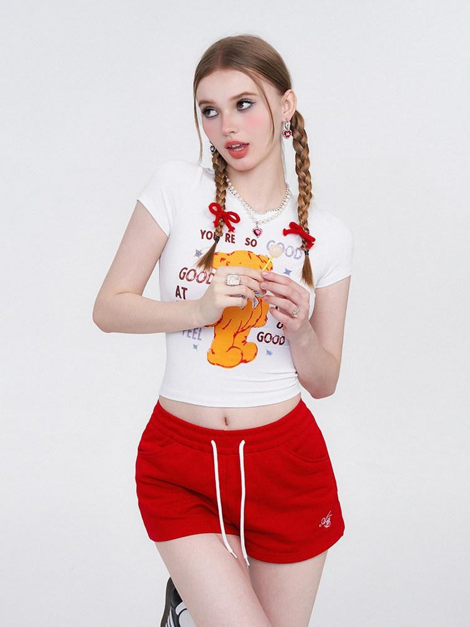 AFTADAWN Gummy Bear Print Cropped Slim Women&