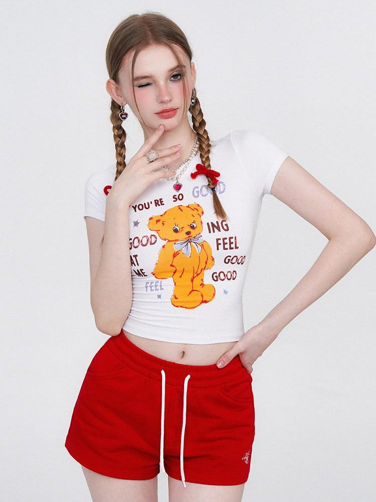 AFTADAWN Gummy Bear Print Cropped Slim Women&