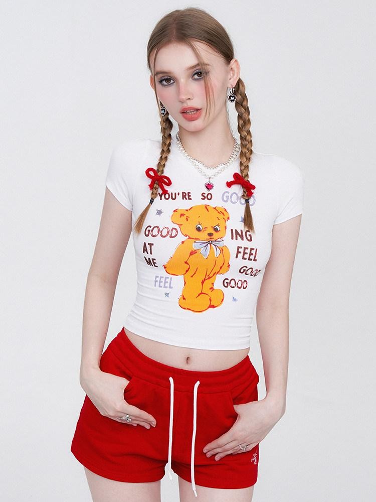 AFTADAWN Gummy Bear Print Cropped Slim Women&