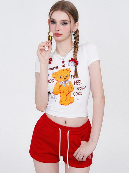 AFTADAWN Gummy Bear Print Cropped Slim Women&
