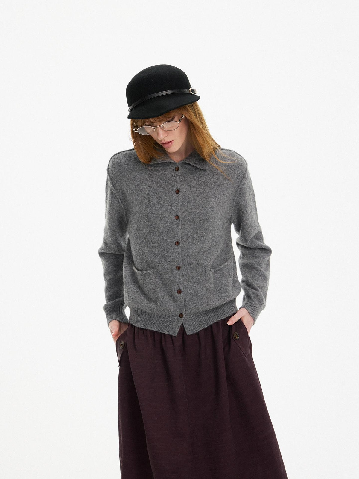 AFTADAWN Half High Neck Wool Blend Button-up Cardigans Women&