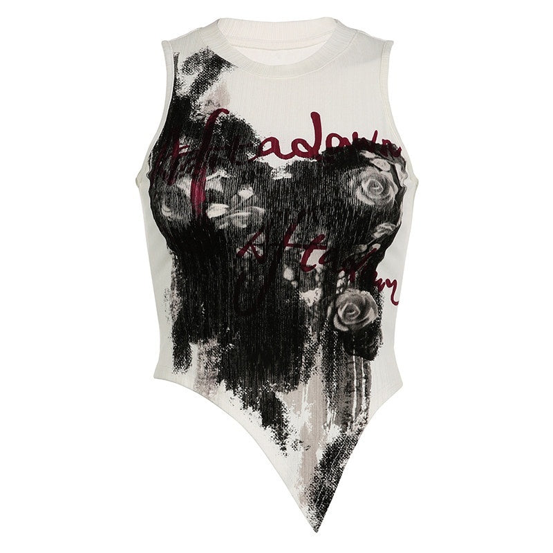 AFTADAWN_Hand_Painted_Distressed_Rose_Print_Asymmetric_Slim_Fit_Women&