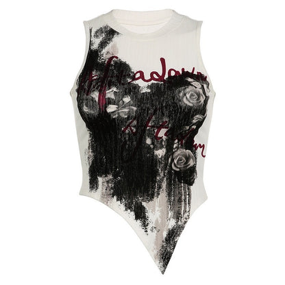AFTADAWN_Hand_Painted_Distressed_Rose_Print_Asymmetric_Slim_Fit_Women&