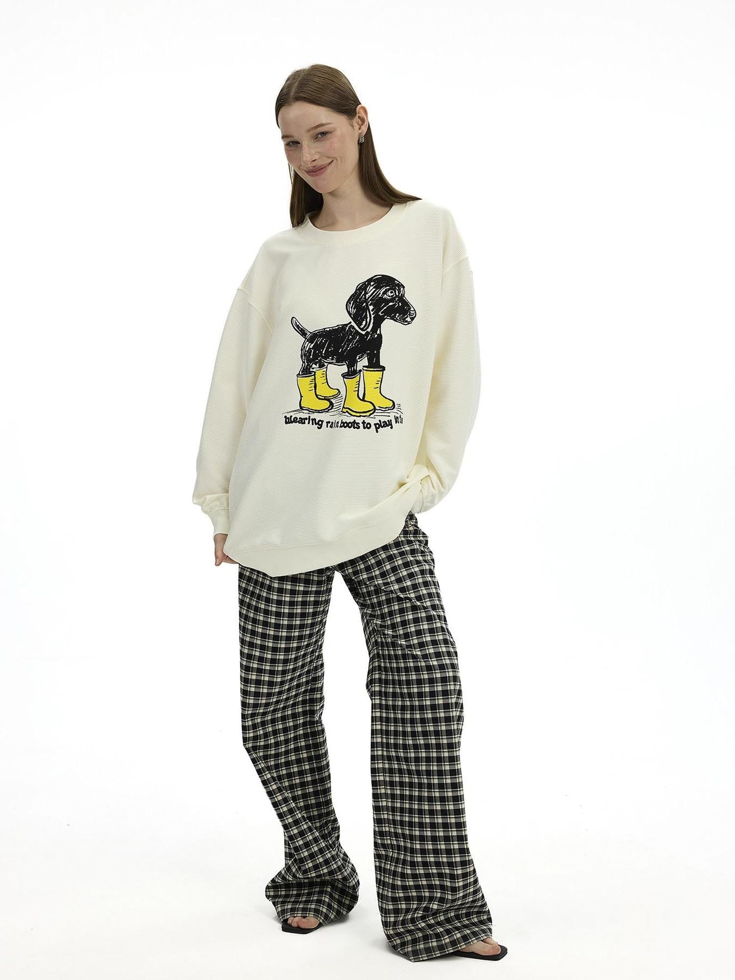 AFTADAWN Heavyweight Textured Dachshund Print Loose Fit Women&