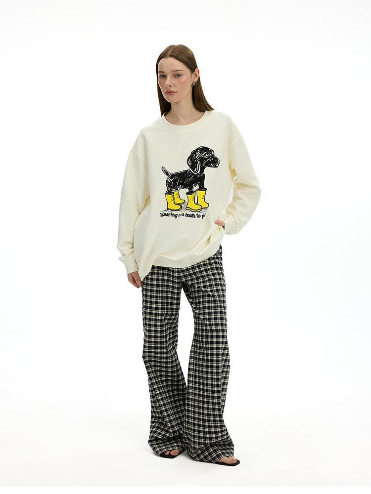 AFTADAWN Heavyweight Textured Dachshund Print Loose Fit Women&