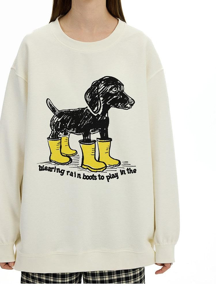 AFTADAWN Heavyweight Textured Dachshund Print Loose Fit Women&