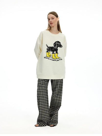 AFTADAWN Heavyweight Textured Dachshund Print Loose Fit Women&