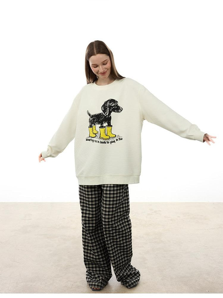 AFTADAWN Heavyweight Textured Dachshund Print Loose Fit Women&