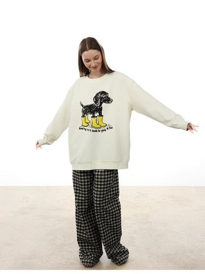 AFTADAWN Heavyweight Textured Dachshund Print Loose Fit Women&