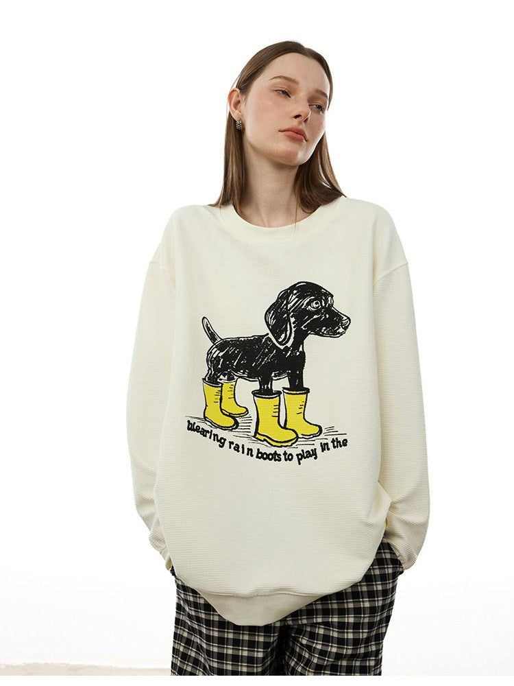 AFTADAWN Heavyweight Textured Dachshund Print Loose Fit Women&