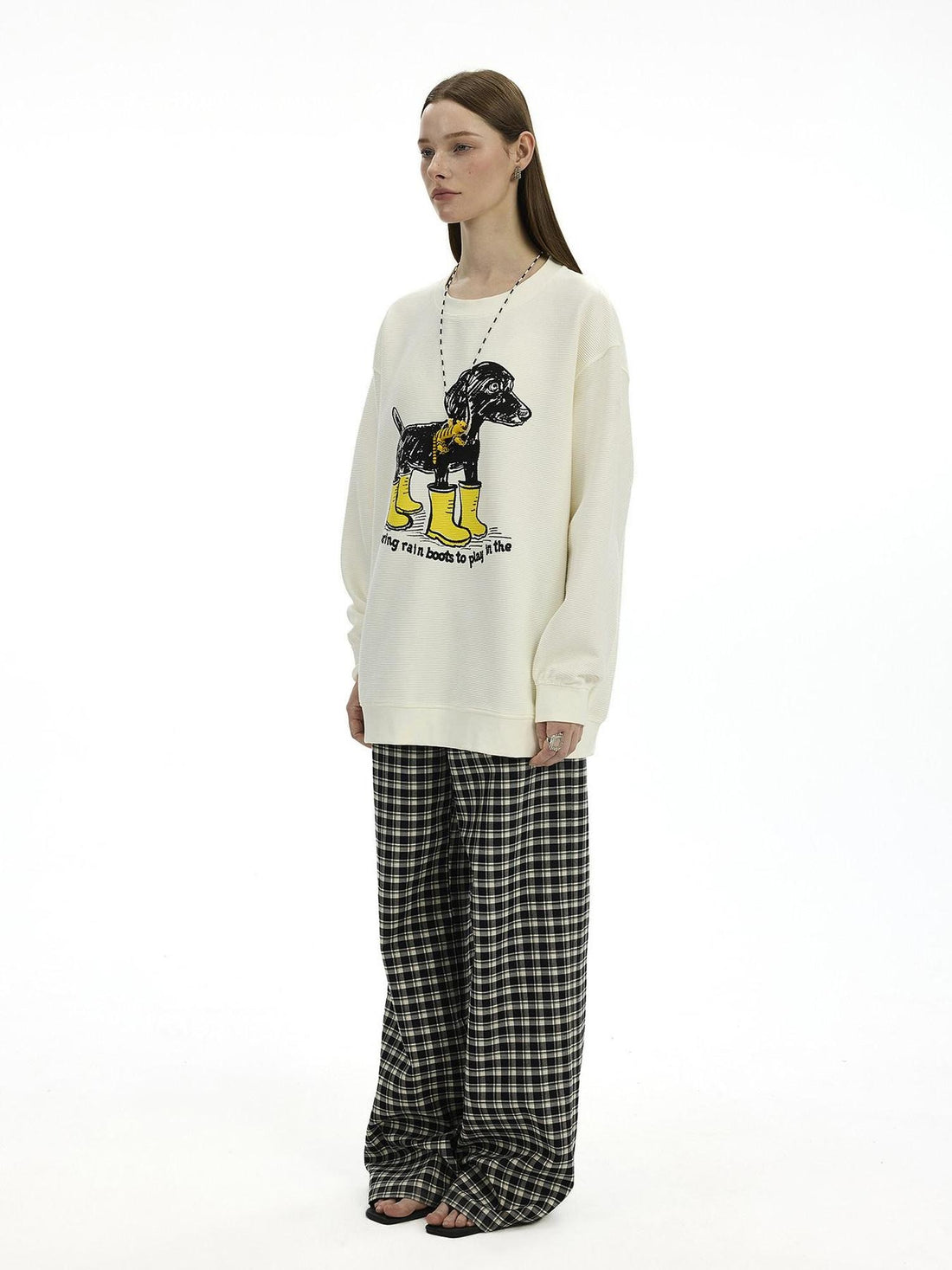 AFTADAWN Heavyweight Textured Dachshund Print Loose Fit Women&