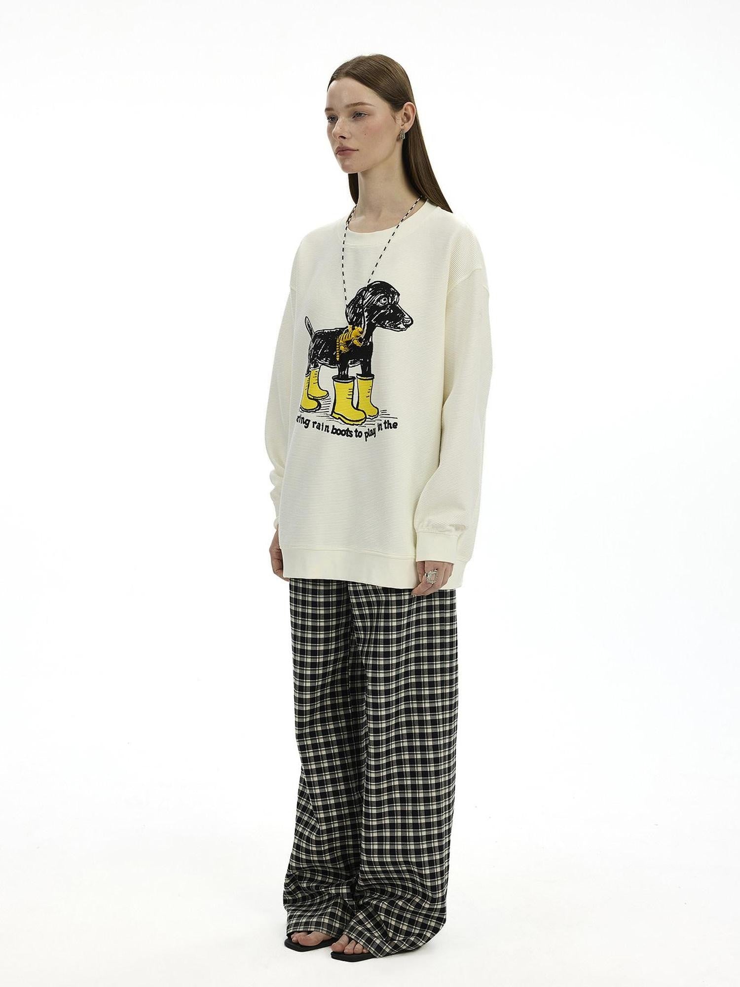 AFTADAWN Heavyweight Textured Dachshund Print Loose Fit Women&