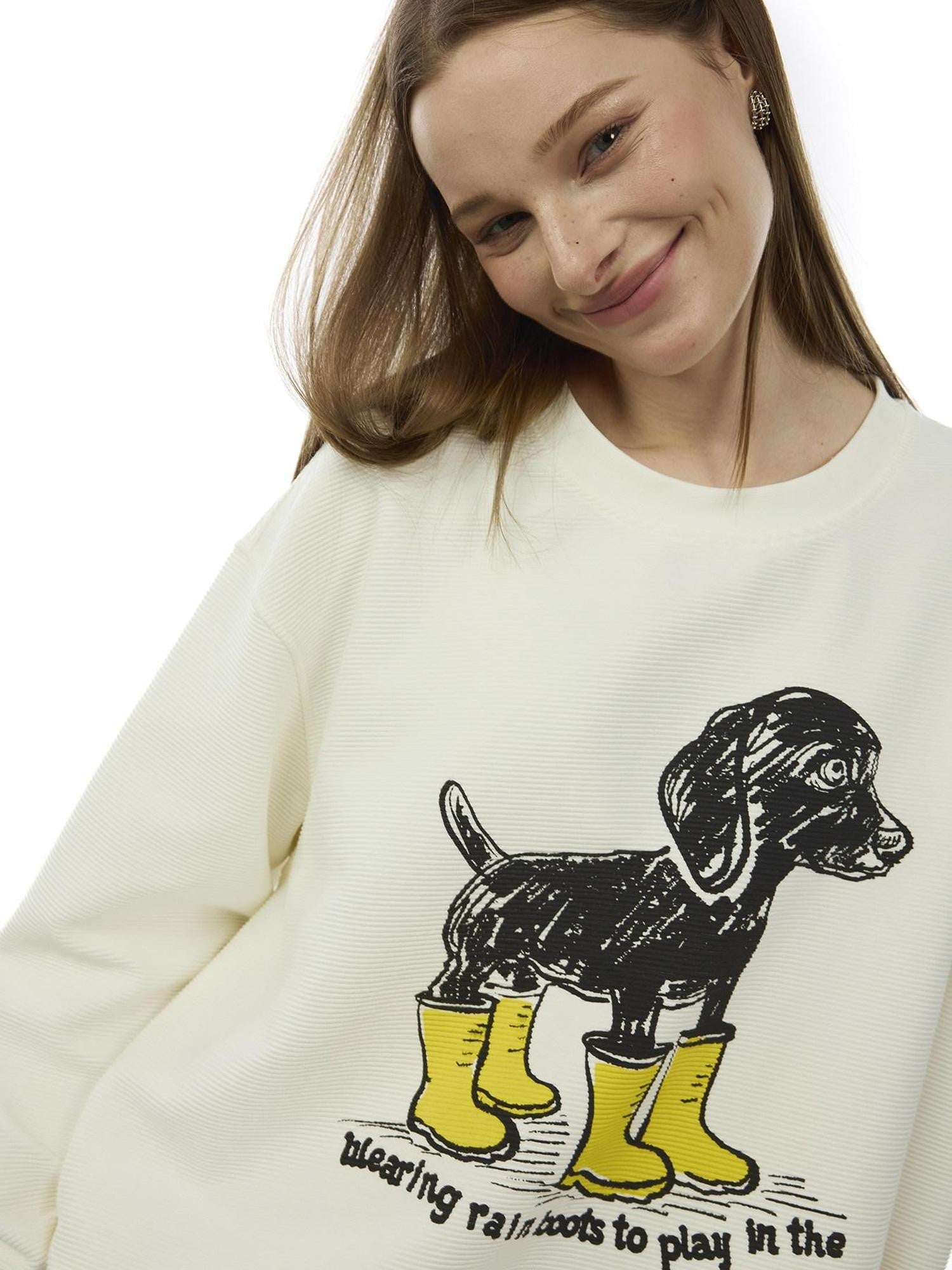 AFTADAWN Heavyweight Textured Dachshund Print Loose Fit Women&