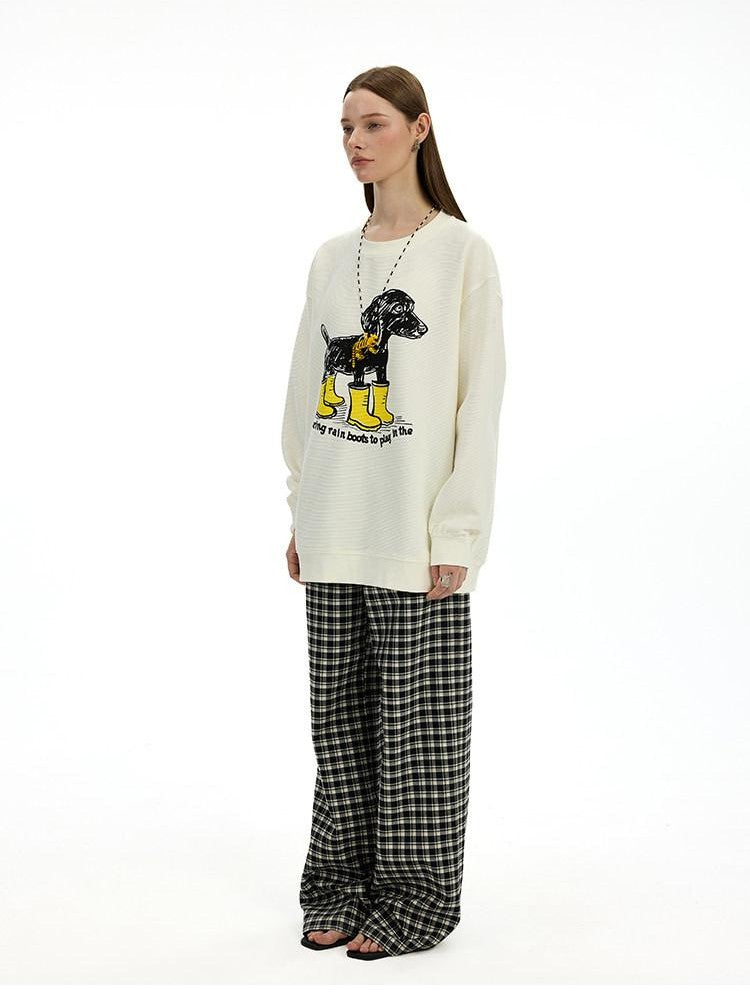 AFTADAWN Heavyweight Textured Dachshund Print Loose Fit Women&